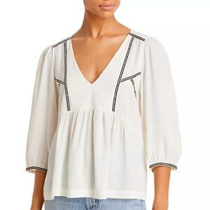 ba&sh Amber Embroidered‎ Empire Waist Top white women’s S boho office minimal